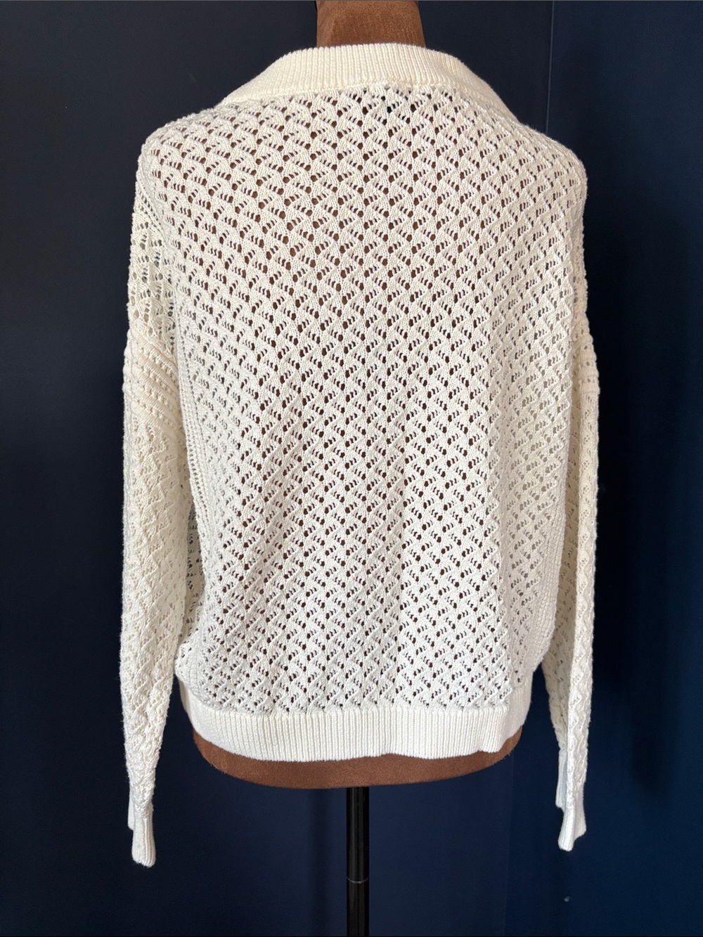 Splendid Brenda Cardigan Cream Open Pointelle Knit Cotton Sweater Size M EUC - Picture 6 of 9